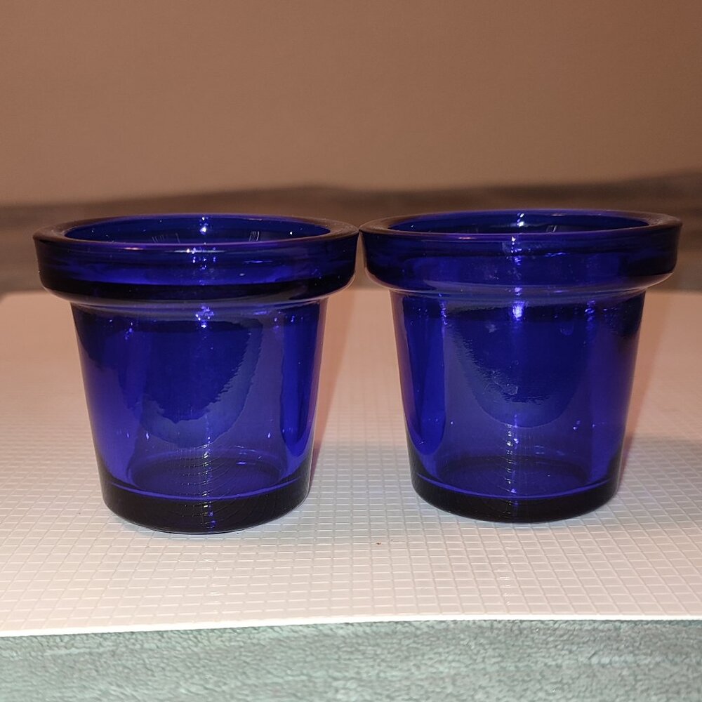 Deep Blue Candle Holders Set 2 Pcs Cobalt Glass Vintage Gift Idea Decor Boho
